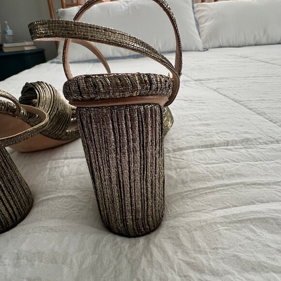 LOEFFLER RANDALL Gold Ruched Ankle Strap with Block Heel - Picture 7 of 9